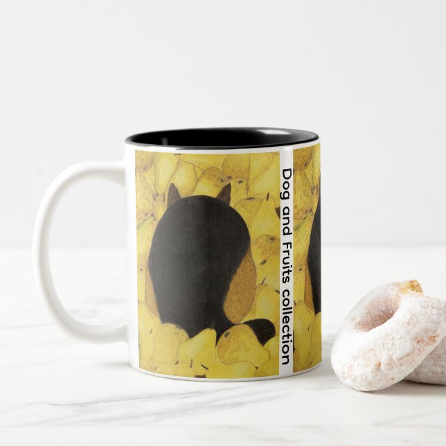 Em Dois Tons Caneca de café Two-Tone com cachorro e peras (Com Donut)