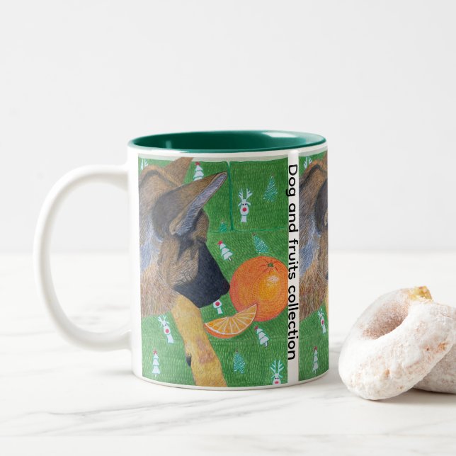 Em Dois Tons Caneca de café Two-Tone de cachorro e laranja (Com Donut)