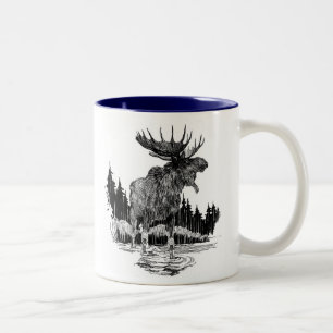 Em Dois Tons Caneca de café velha grande dos alces