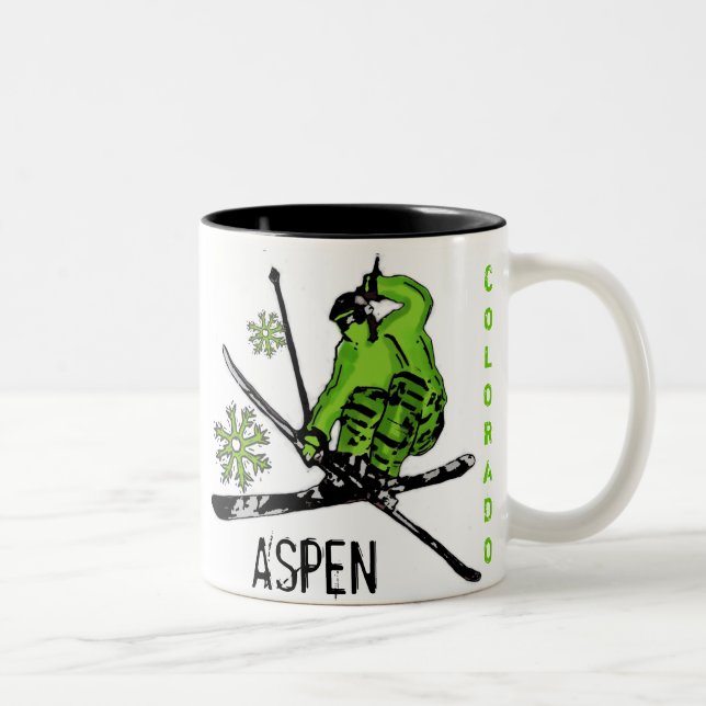 Em Dois Tons Caneca de café verde do esquiador do tema de Aspen (Direita)