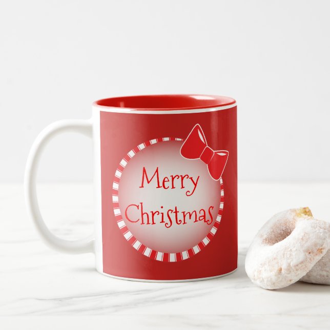 Em Dois Tons Caneca de café vermelha da foto do Feliz Natal | (Com Donut)