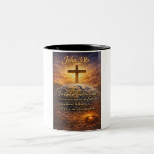 Em Dois Tons Caneca de Café Versículo Bíblico João 3:16