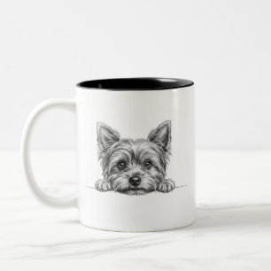 Em Dois Tons Caneca de Café Yorkie Peekaboo Sketch