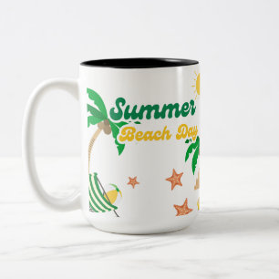 Em Dois Tons Caneca de Dia de Praia de Verão   Café de Palmeira