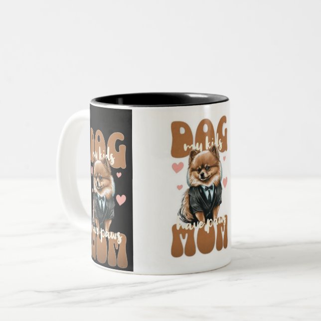 Em Dois Tons Caneca de Mãe de Cachorro – Design de Café e Cacho (Frente Esquerda)