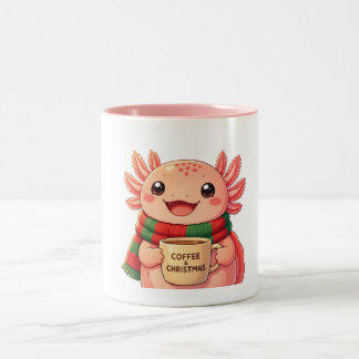 Em Dois Tons Caneca de Natal de Café com Axolote Adorável