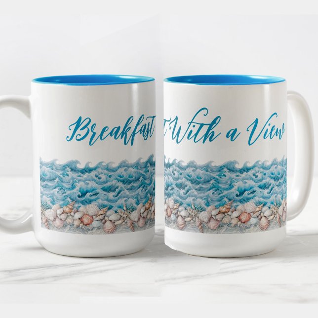 Em Dois Tons Caneca de Praia Café da Manhã Com uma Vista (Criador carregado)