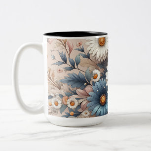 Em Dois Tons Caneca Floral Vintage Botânica   Caneca de Café Ae