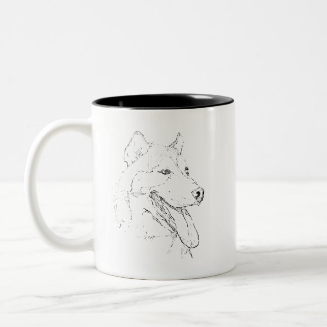 Em Dois Tons Caneca Husky – Caneca de Café com Desenho à Mão (Esquerda)