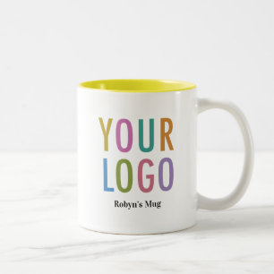Em Dois Tons Caneca Interna Amarela de Café Logotipo & Nome 11 