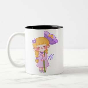 Em Dois Tons Caneca Menina Kawaii Chibi   Caneca de Café Menina