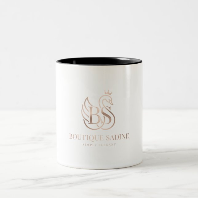 Em Dois Tons Cisne Elegante Arte de Linha Mínima Caneca de Café (Centro)
