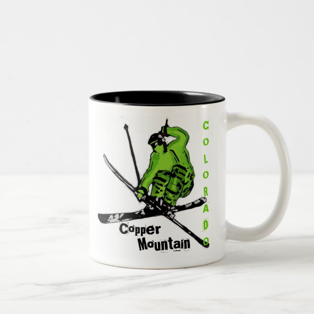 Em Dois Tons Copper Mountain, caneca de café verde esquiadora d (Direita)