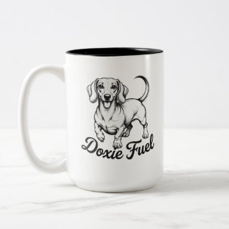 Em Dois Tons Doxie Fuel | Caneca de Café Dachshund Feliz