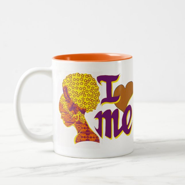 Em Dois Tons Eu amo-me caneca de café alaranjada (Esquerda)