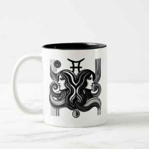 Em Dois Tons Gemini Zodiac, caneca de café branca e preto