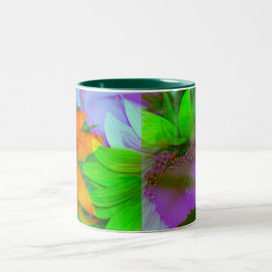 Em Dois Tons Girassóis multi-coloridos da caneca de café da