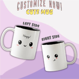 Em Dois Tons “Heyy!” Caneca de Café de Duas Cores com Rosto Fof