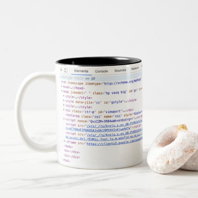 Em Dois Tons Inspecione a caneca de café dos elementos para (Com Donut)