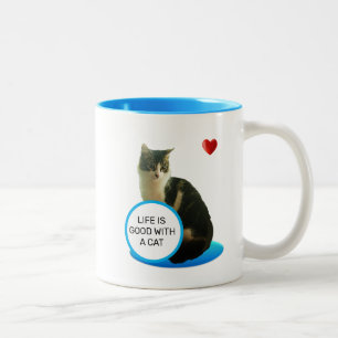 Em Dois Tons Linda Caneca de Café com Gato Listrado e Coração e