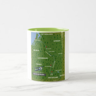 Em Dois Tons Mapa de viagem retro do rio Reno. Caneca de café e