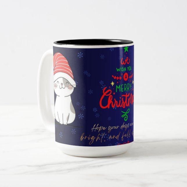 Em Dois Tons Natal Felino Caneca de Café engraçada (Frente Esquerda)