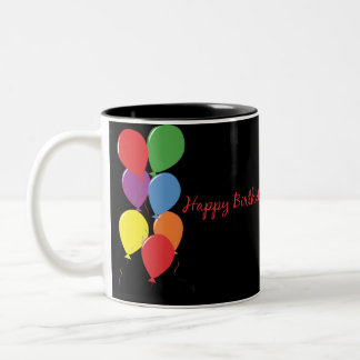 Em Dois Tons O feliz aniversario Balloons a caneca de café