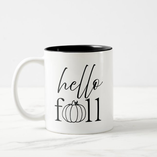 Em Dois Tons olá outono Caneca de Café Preta e Branca (Esquerda)