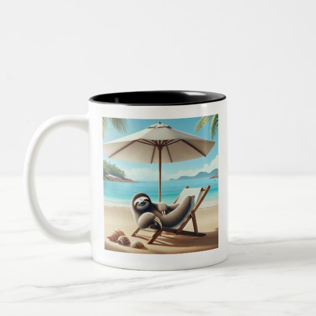 Em Dois Tons Preguiça na Praia Caneca de Café Engraçada (Esquerda)