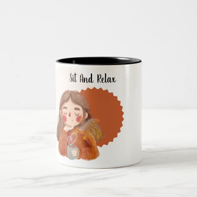 Em Dois Tons Sente-se e relaxe a caneca de café (Centro)