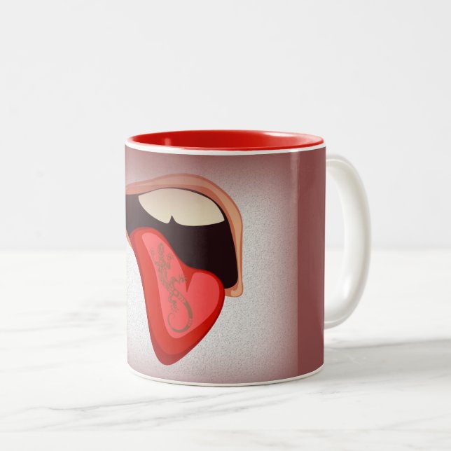 Em Dois Tons Tatuagem da língua na caneca de café (Frente Esquerda)