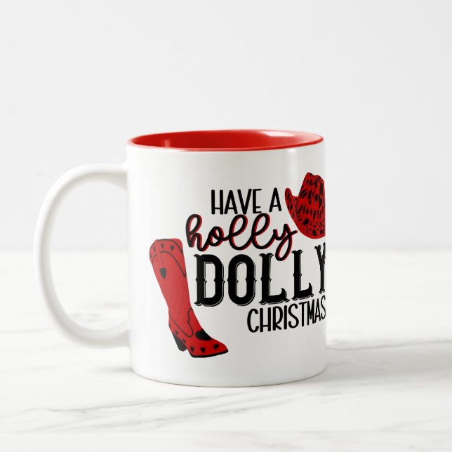Em Dois Tons Tome uma caneca de café de Natal Holly Dolly (Esquerda)