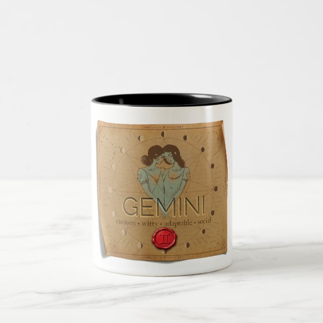 Em Dois Tons Zodíaco - Gêmeos - Caneca de Café (Centro)