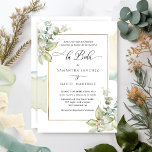 Em Espanhol, Convite para Casamento Verde Elegante<br><div class="desc">Deleita a tus invada con hermosa invitación de boda con acuarela verde en cascada y detalles con bellísimas hojas de Eucalipto. Mancha de acuarela y hojas de Eucalipto en una combinación de colores suaves en verde, azul, beige y amarillo cafe. Parte posterior con atractiva mancha de acuarela y diseño con...</div>