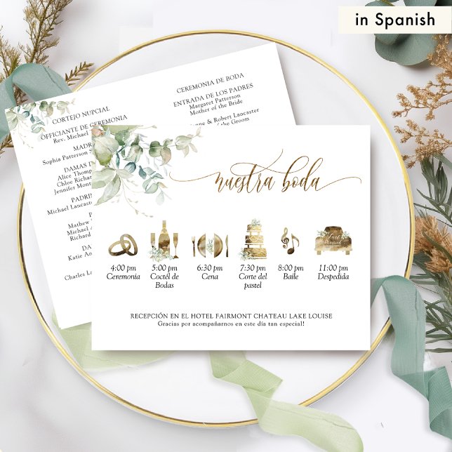 em espanhol, Elegant Wedding Program com Greenery (Criador carregado)