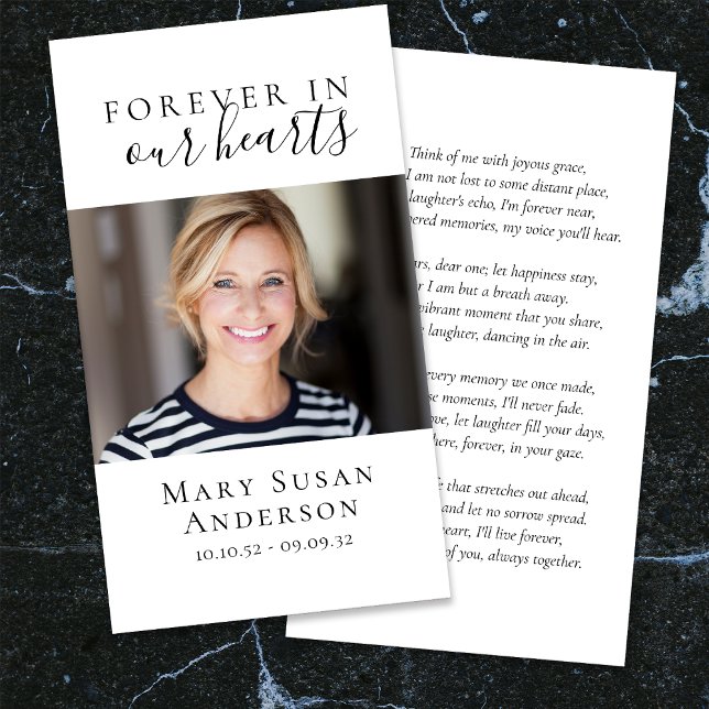 Em nossos Corações Cartão de Oração Funeral Minima (Criador carregado)