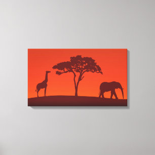 Em Tela African Safari Silhouette - Impressão de 3 Painé