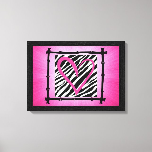 Em Tela Arte de Muro de Impressão Zebra de Coração Rosa (Frente)