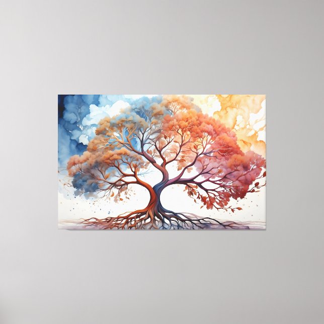 Em Tela Árvore de Impressão de Aquarela Vida (Frente)