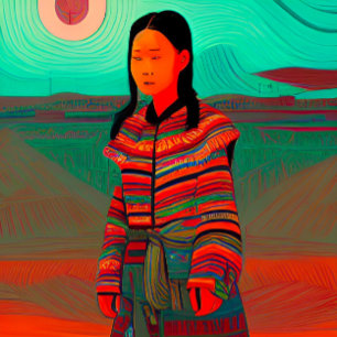 Em Tela Belo Impressão da Hmong Art "Hmong Village"