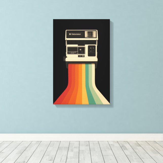 Em Tela Câmera Retro com Impressão de Arco-íris (Insitu(piso de madeira))