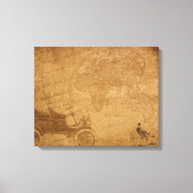 Em Tela Carros Antigos, Vintage Map Elegante Impressão de  (Frente)