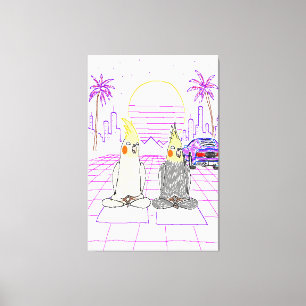 Em Tela "Cockatiels Vaporwave Pôr do Sol Retrô Impressão e