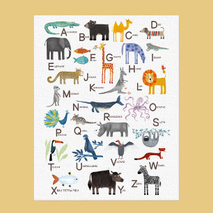 Em Tela Crianças Animal ABC Alfabet Impressão