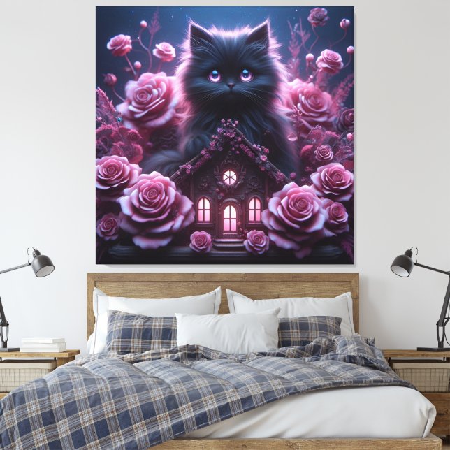 Em Tela Encantado Kitten Haven: Impressão de Arte 3D Dark  (Insitu(Quarto))