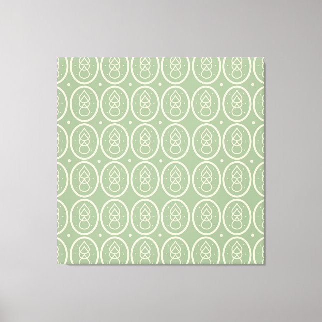 Em Tela Estilo Vintage Deco Verde/ Impressão Ecru (Frente)
