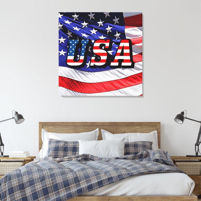 Em Tela EUA - Impressão de Lona Esticada da Bandeira Ameri (Insitu(Quarto))