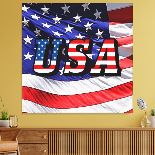 Em Tela EUA - Impressão de Lona Esticada da Bandeira Ameri (Insitu(Sala de estar))