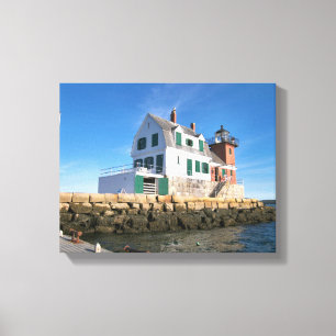 Em Tela Farol do quebra-mar de Rockland, impressão das