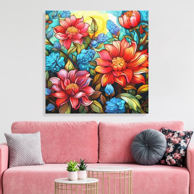 Em Tela Flores Vibrantes Impressão de Telas Estreitas (Insitu(Sala de estar))